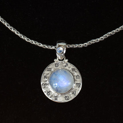Sterling Silver Rainbow Moonstone Zodiac Necklace