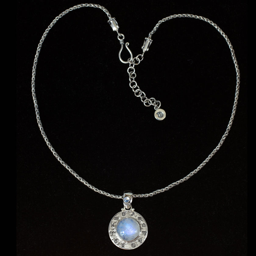 Sterling Silver Rainbow Moonstone Zodiac Necklace