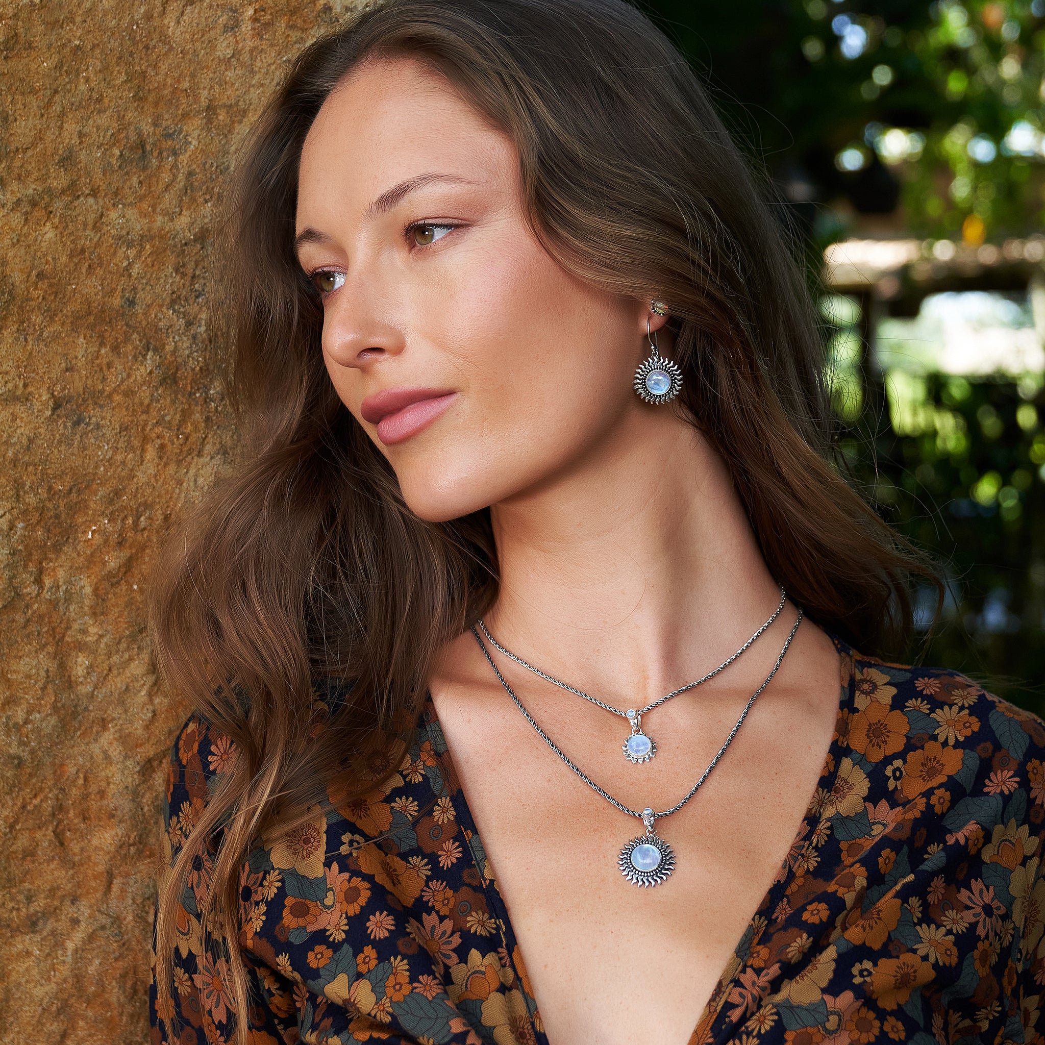 Sterling Silver Rainbow Moonstone Sun Jewelry