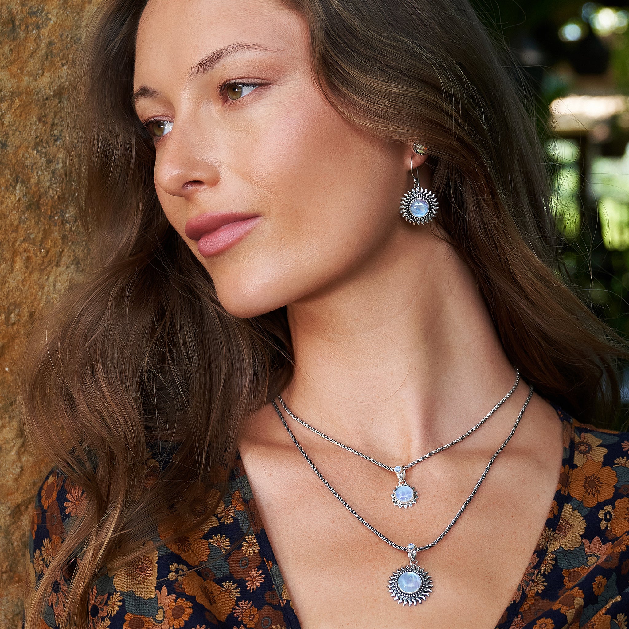 Sterling Silver Rainbow Moonstone Sun Jewelry