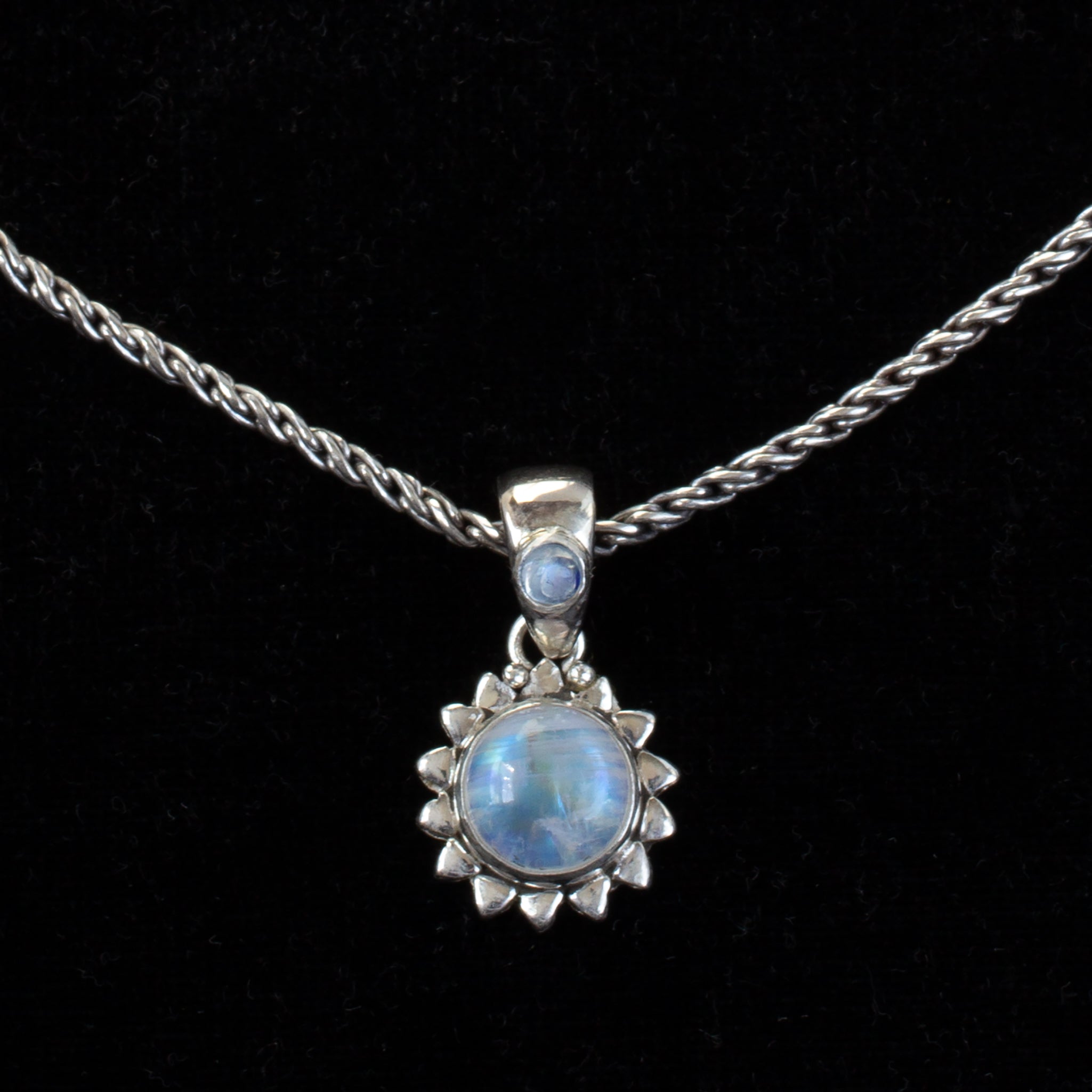 Sterling Silver Rainbow Moonstone Sun Necklace