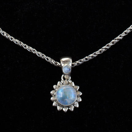Sterling Silver Rainbow Moonstone Sun Necklace