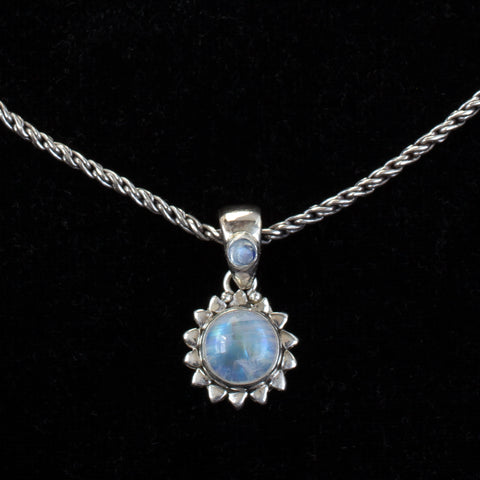 Sterling Silver Rainbow Moonstone Sun Necklace