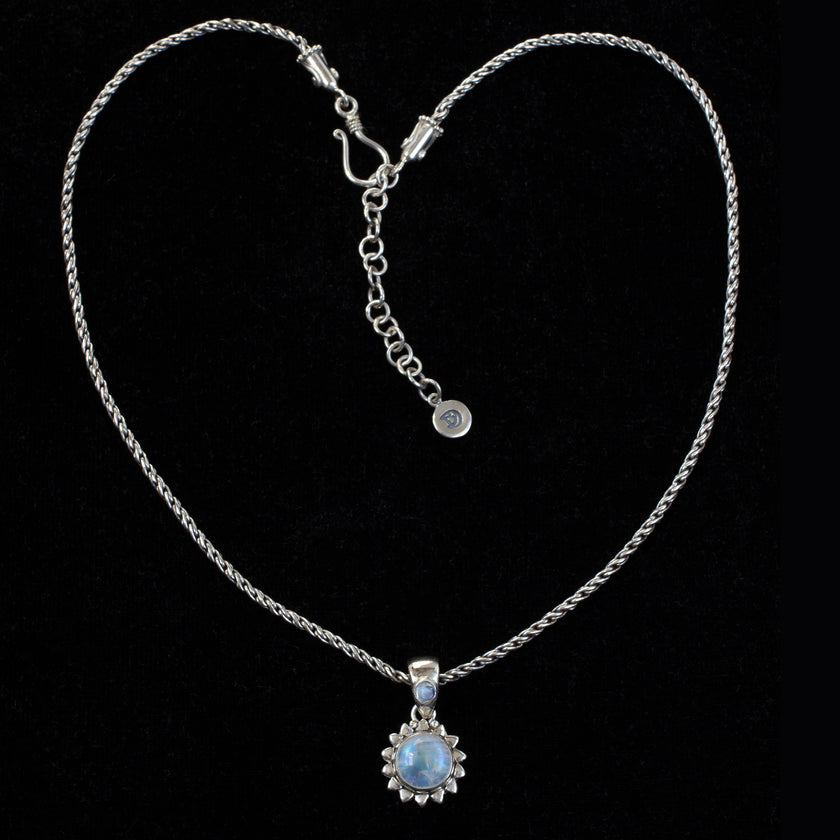 Sterling Silver Rainbow Moonstone Sun Necklace