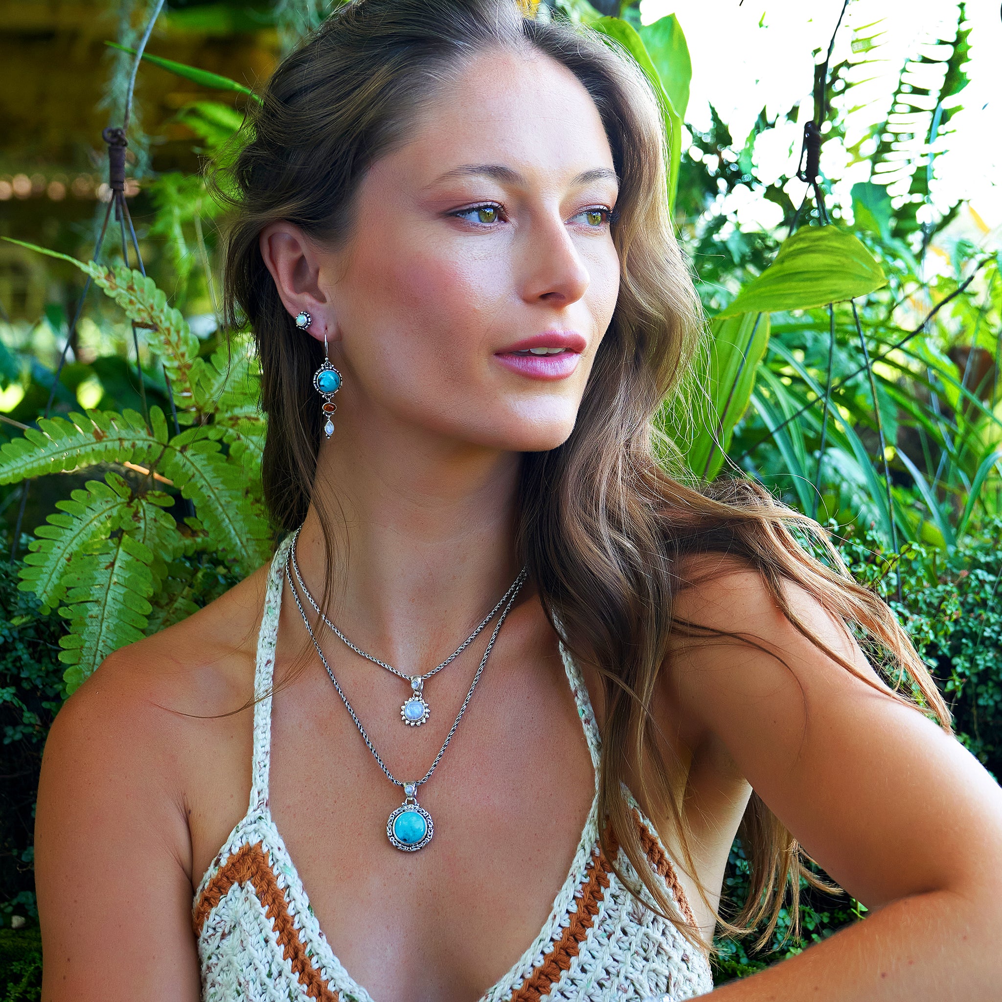 Sterling Silver Turquoise, Rainbow Moonstone, & Amber Jewelry