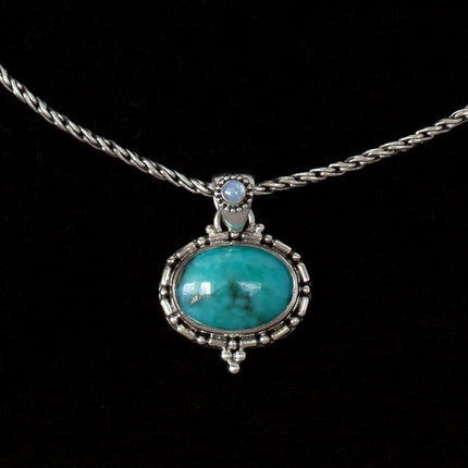 Sterling Silver Turquoise & Rainbow Moonstone Necklace