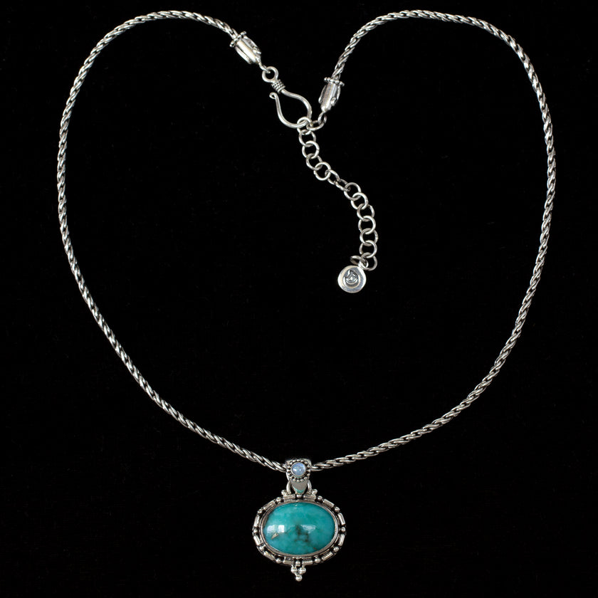 Sterling Silver Turquoise & Rainbow Moonstone Necklace