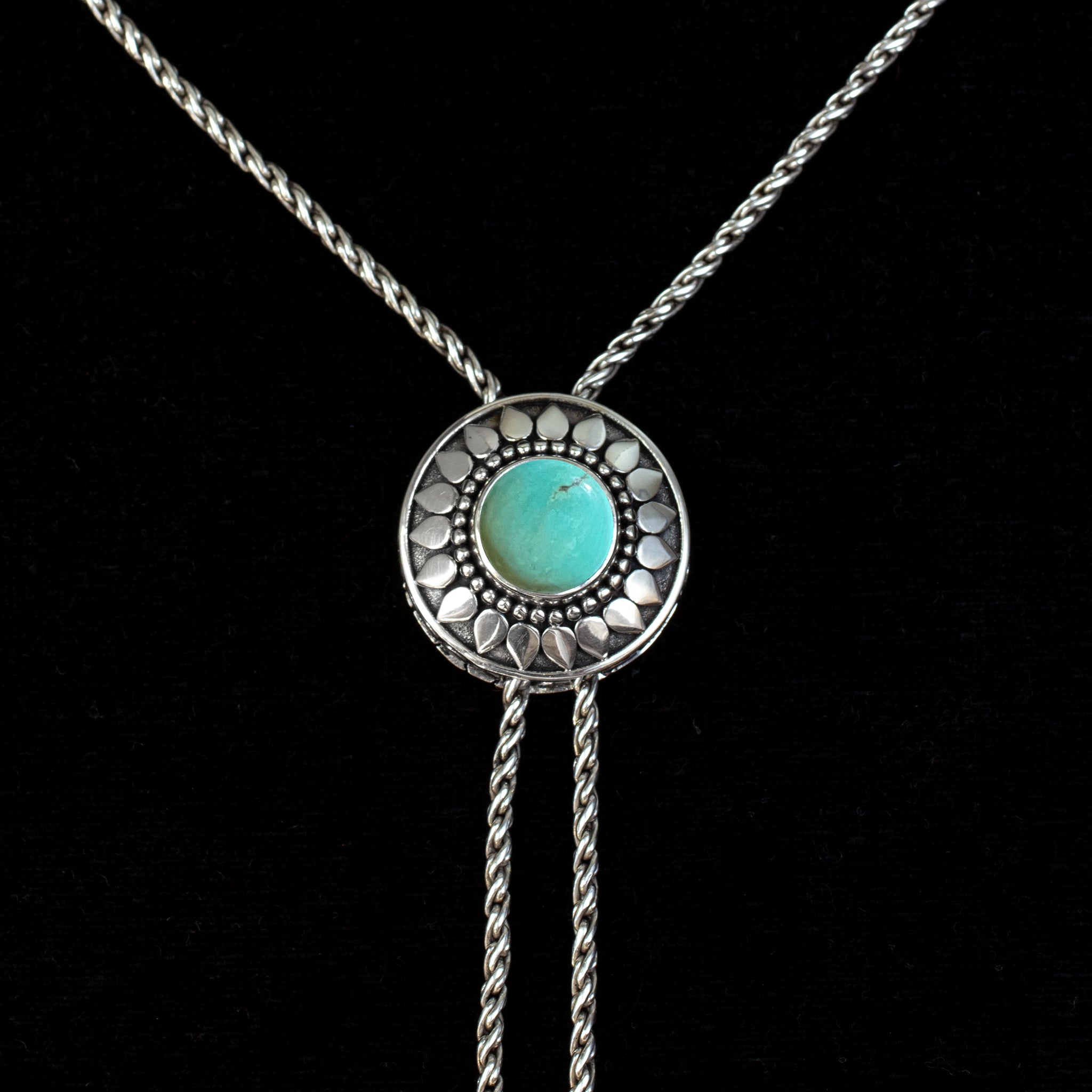 Sterling Silver Turquoise Sun Bolo Necklace