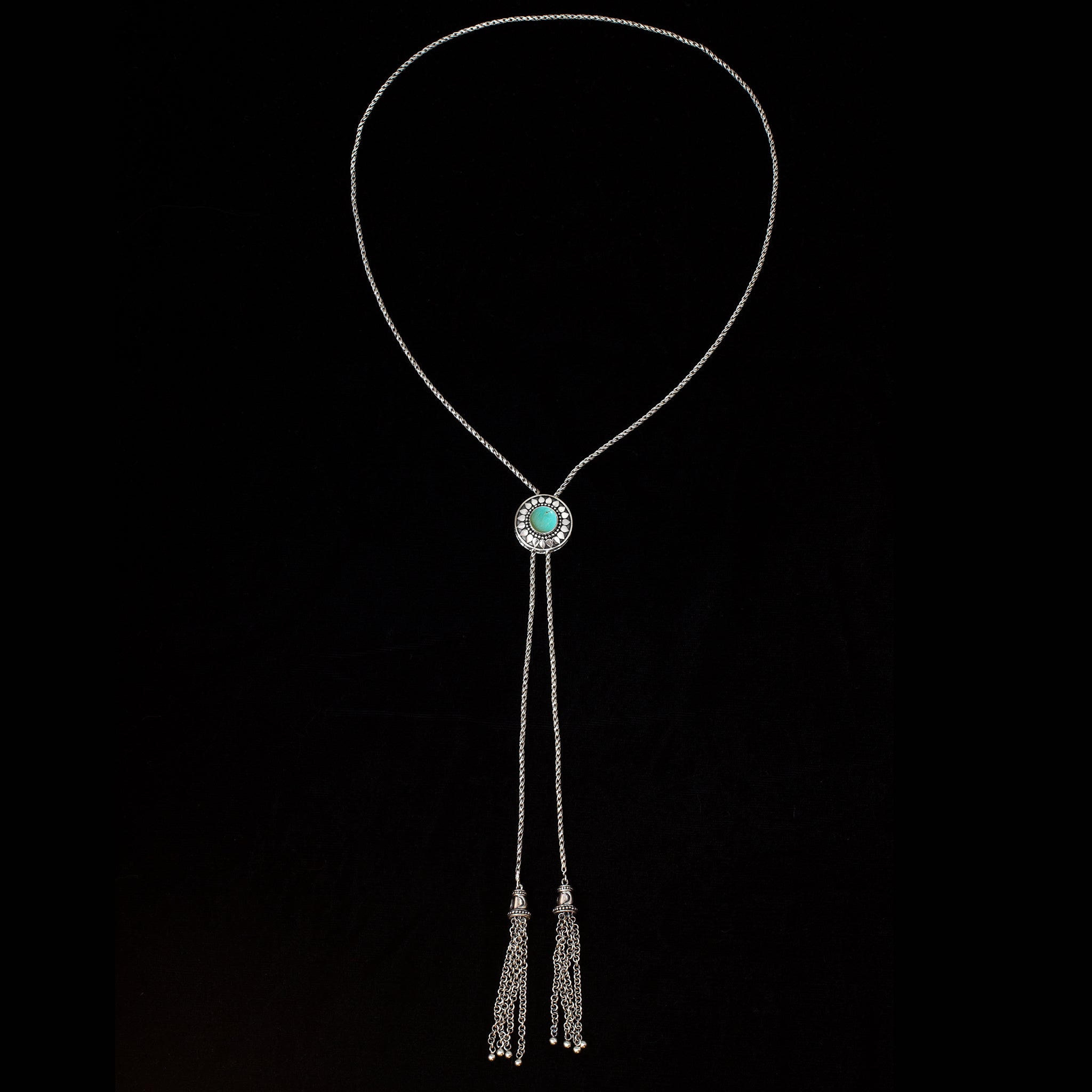 Sterling Silver Turquoise Sun Bolo Necklace