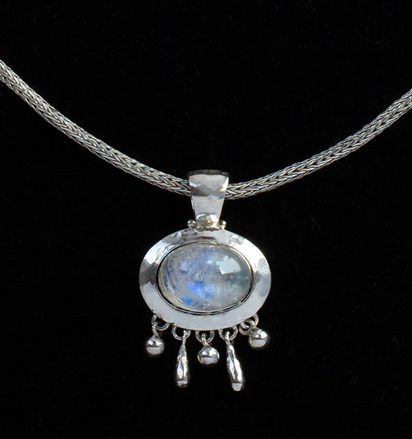 Sterling Silver Rainbow Moonstone Dangle Necklace