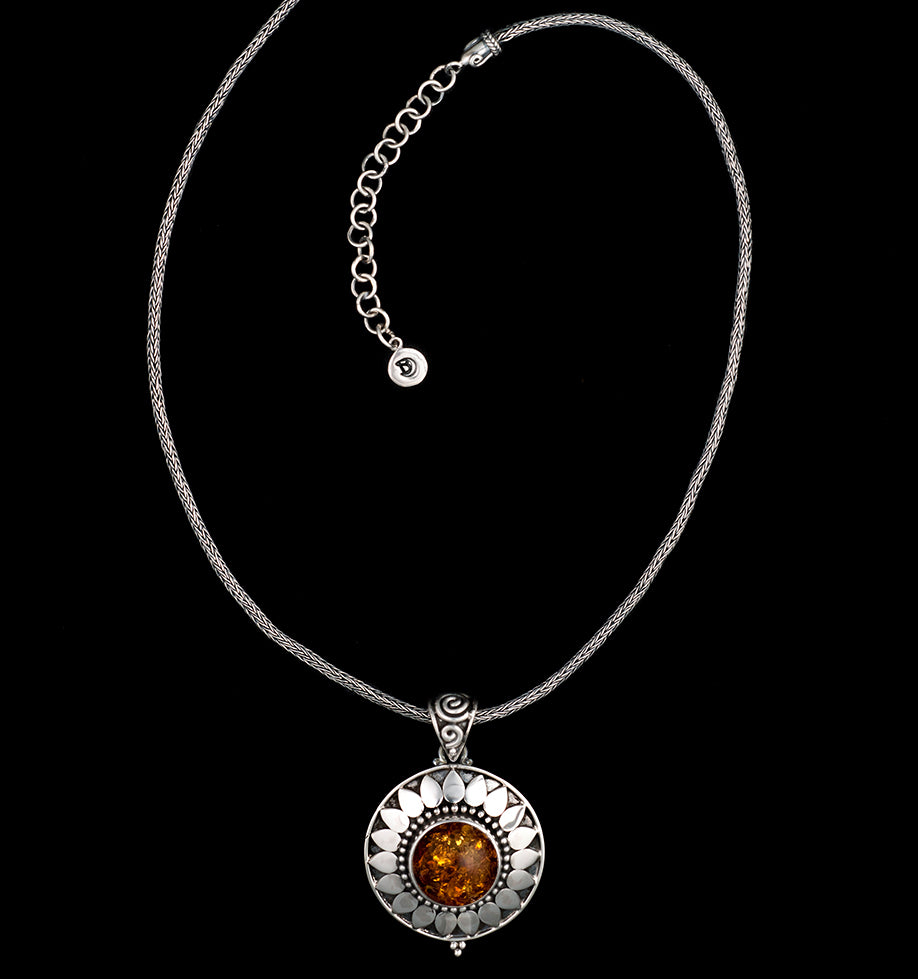 Sterling Silver Amber Sun Necklace