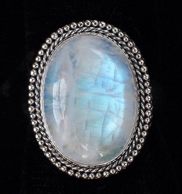 Oval Sterling Silver Rainbow Moonstone Ring