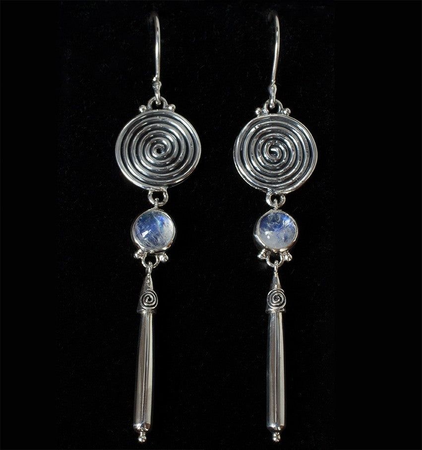 Sterling Silver Rainbow Moonstone Dangle Earrings