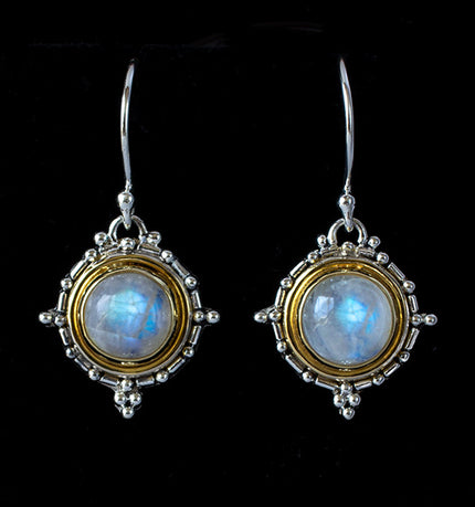Sterling Silver & Gold Rainbow Moonstone Earrings
