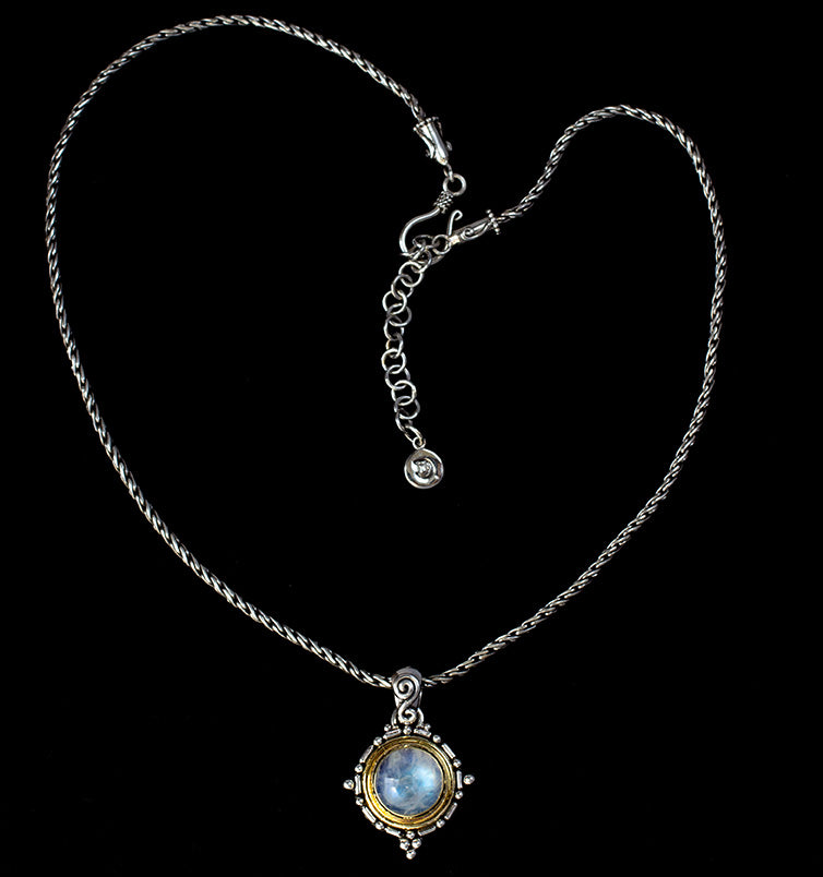 Sterling Silver & Gold Rainbow Moonstone Necklace