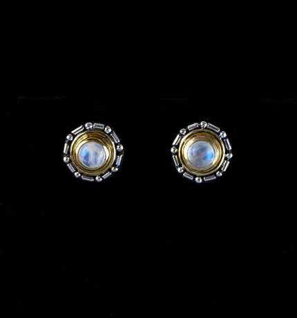 Sterling Silver & Gold Rainbow Moonstone Studs