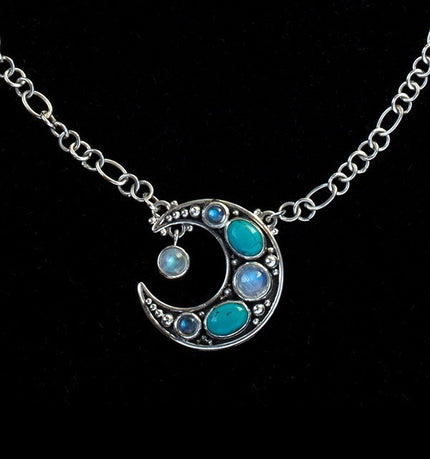Sterling Silver Gemstone Crescent Moon Necklace