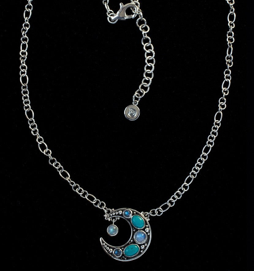 Sterling Silver Gemstone Crescent Moon Necklace