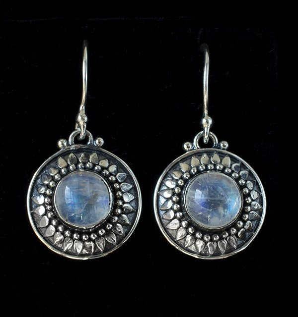 Sterling Silver Rainbow Moonstone Sun Earrings