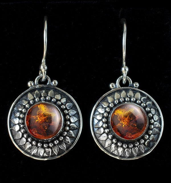 Sterling Silver Amber Sun Earrings