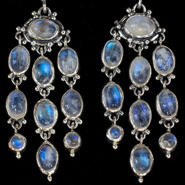 Sterling Silver Rainbow Moonstone Chandelier Earrings