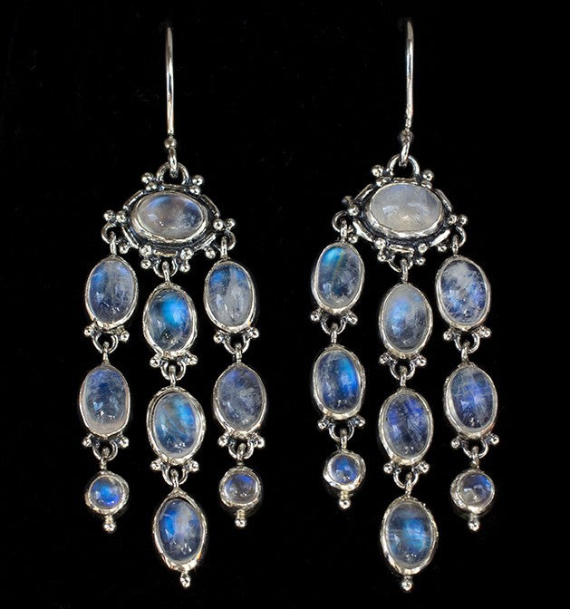 Sterling Silver Rainbow Moonstone Chandelier Earrings