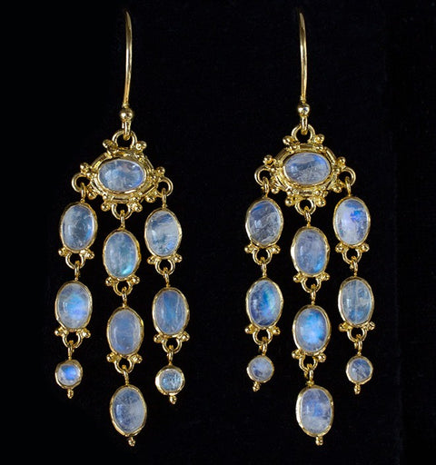 Gold Rainbow Moonstone Chandelier Earrings