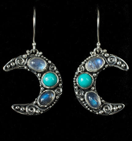 Sterling Silver Gemstone Crescent Moon Earrings
