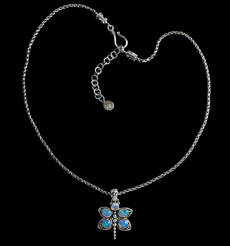 Sterling Silver Opal & Moonstone Dragonfly Necklace