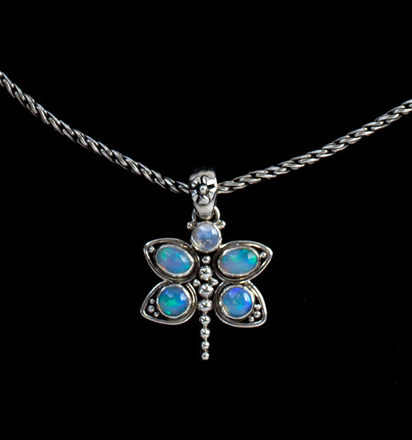 Sterling Silver Opal & Moonstone Dragonfly Necklace