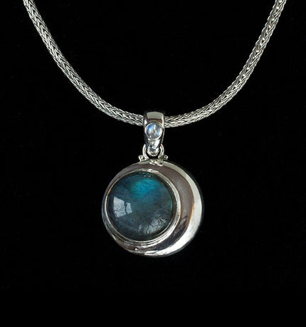 Sterling Silver Labradorite Crescent Moon Necklace