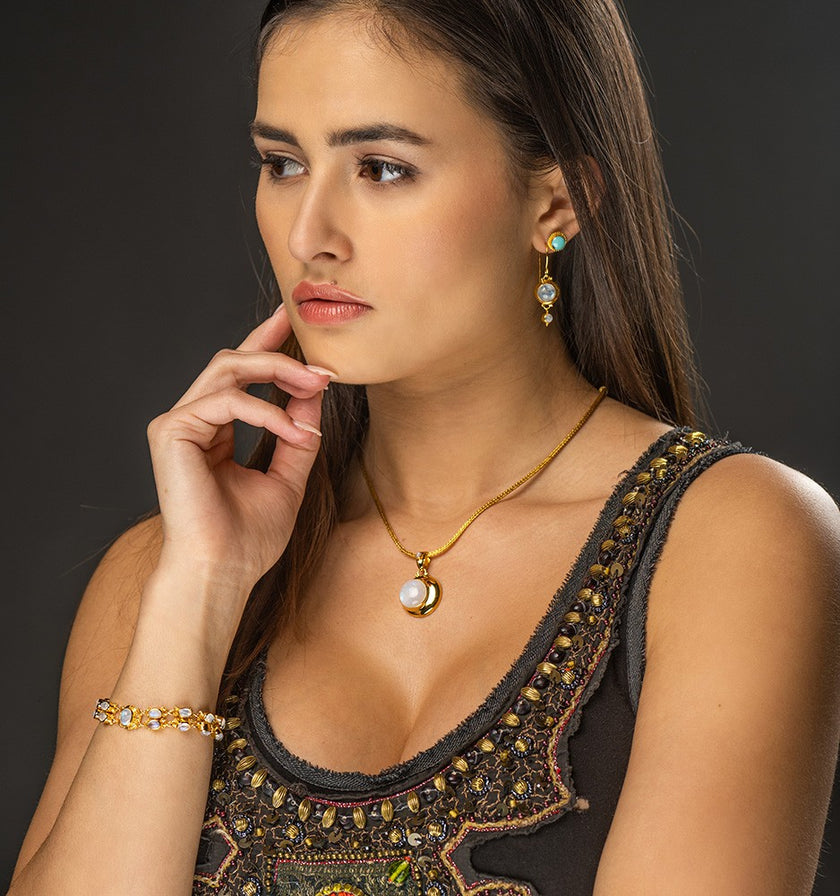 Gold Moonstone Moon Necklace—ECLIPSE