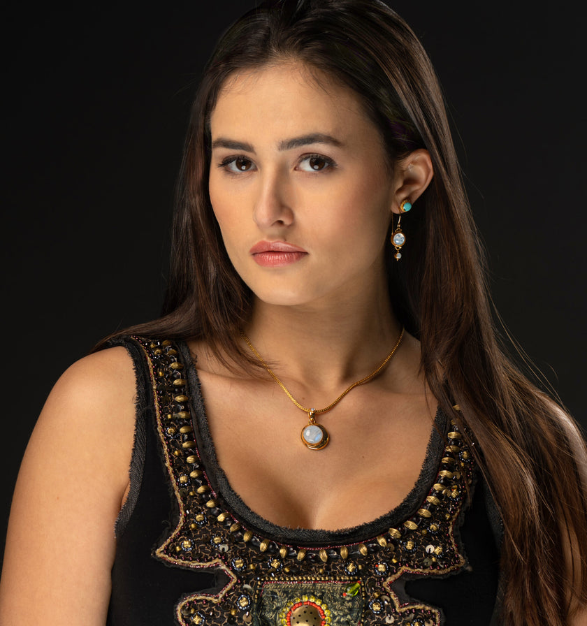 Gold Rainbow Moonstone Moon Jewelry