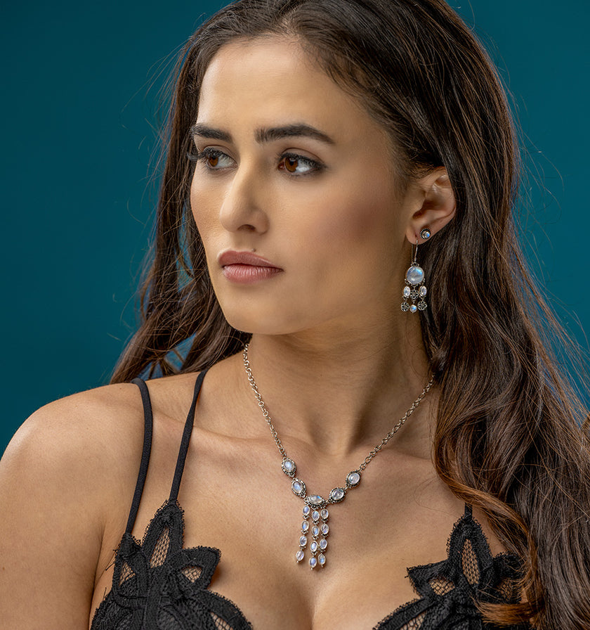 Sterling Silver Rainbow Moonstone Dangle Jewelry