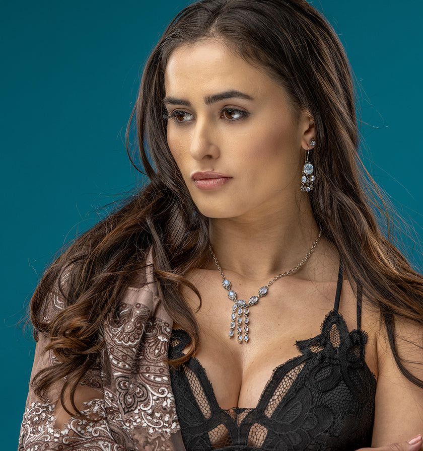 Sterling Silver Rainbow Moonstone Dangle Jewelry