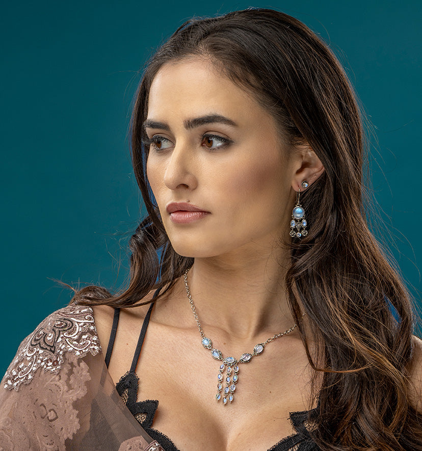 Sterling Silver Rainbow Moonstone Dangle Jewelry