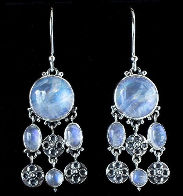 Sterling Silver Rainbow Moonstone Chandelier Earrings