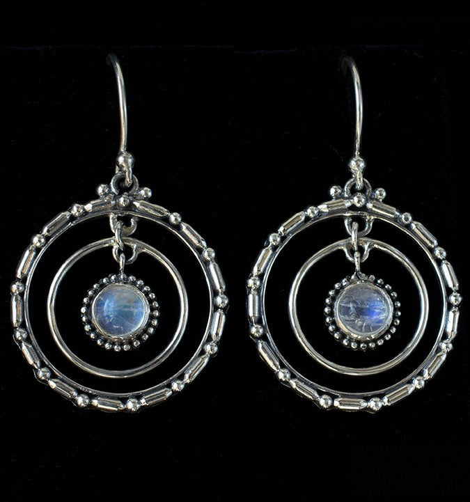 Sterling Silver Rainbow Moonstone Hoop Earrings