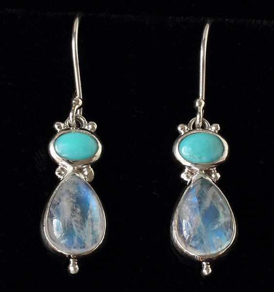 Sterling Silver Rainbow Moonstone & Turquoise Earrings