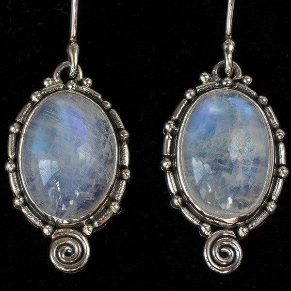 Sterling Silver Rainbow Moonstone Balinese Earrings