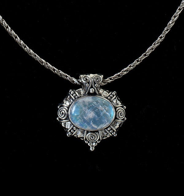 Sterling Silver Rainbow Moonstone Balinese Necklace