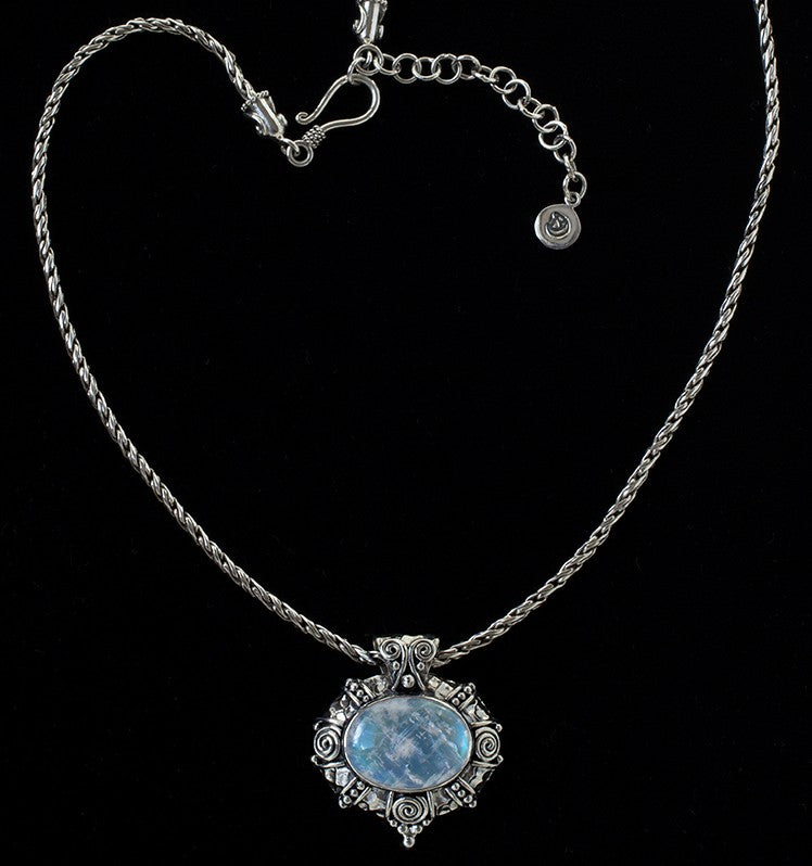 Sterling Silver Rainbow Moonstone Balinese Necklace