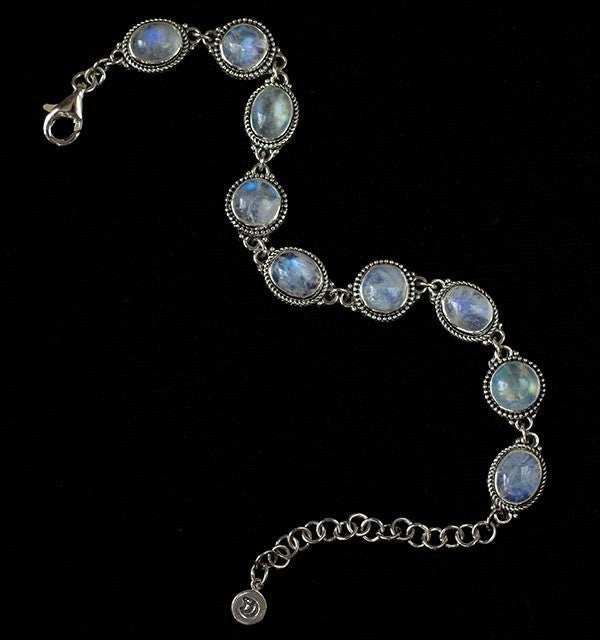 Rainbow Moonstone Bracelet – 925 Sterling Silver Plated, Adjustable Wholesale Jewelry (1pc, 38g)