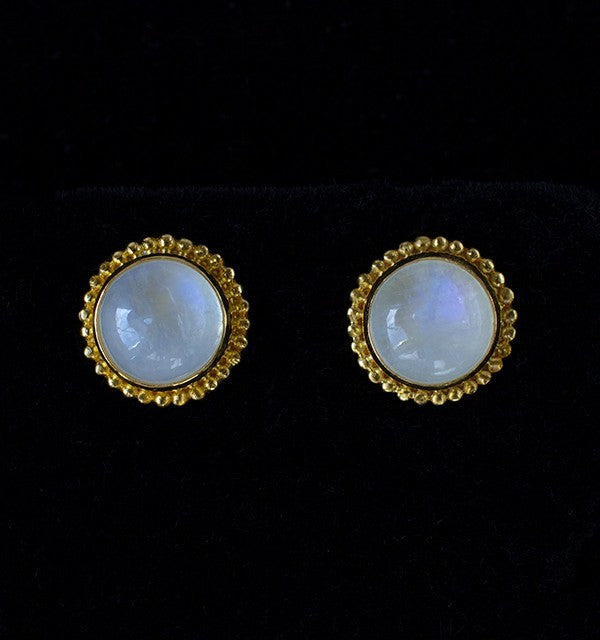 Gold Rainbow Moonstone Studs—JUPITER