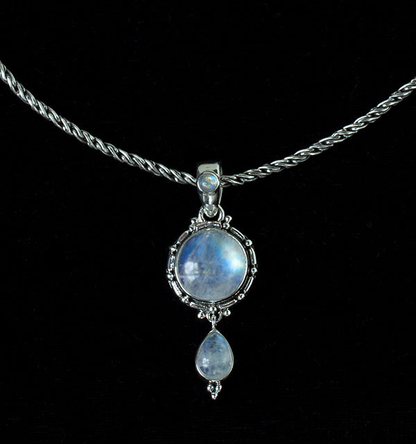 Sterling Silver Rainbow Moonstone Dangle Necklace