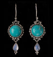 Sterling Silver Turquoise & Rainbow Moonstone Dangle Earrings