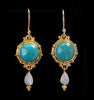 Gold Turquoise & Rainbow Moonstone Drop Earrings