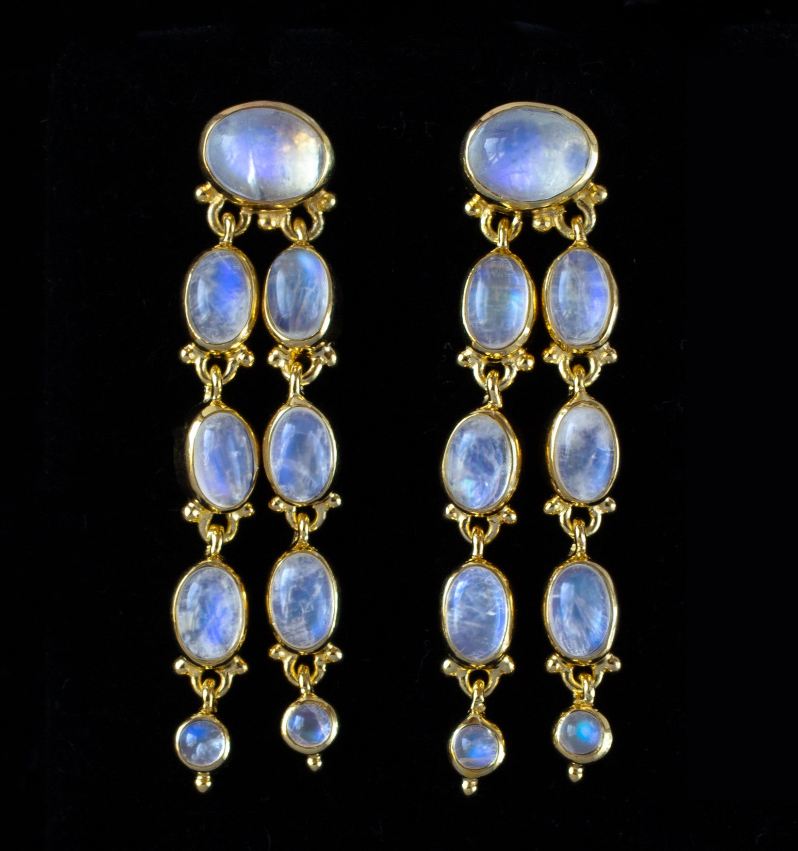 Dangling Gold Rainbow Moonstone Post Earrings