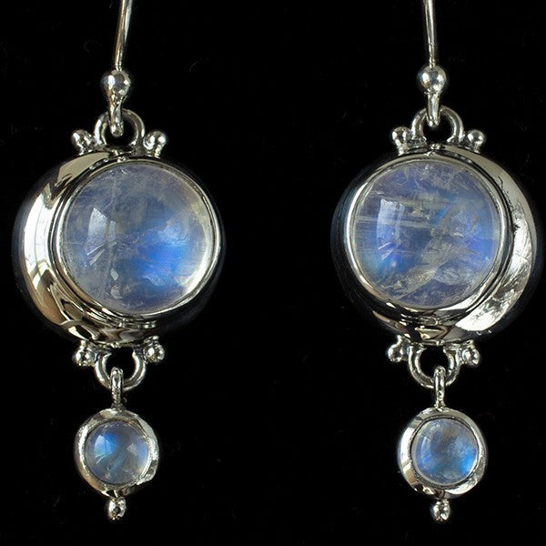 Sterling Silver Rainbow Moonstone Moon Earrings