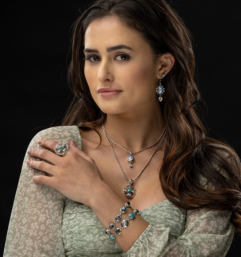 Sterling Silver Rainbow Moonstone Celestial Jewelry